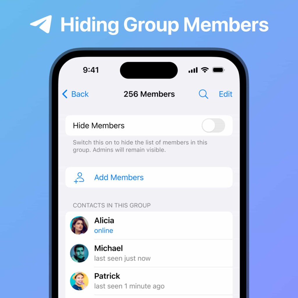 hiding telegram group member