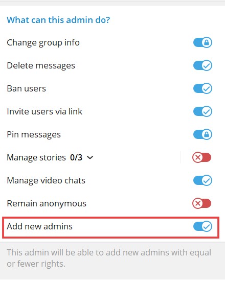 add or remove telegram admin