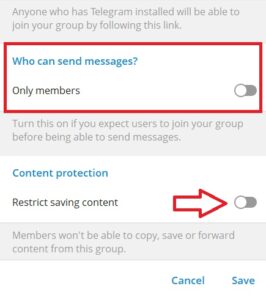 prevent copying and locking content telegram