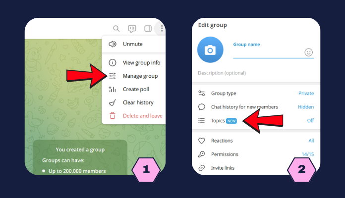 How to “Enable” Topics in a Telegram Group desktop