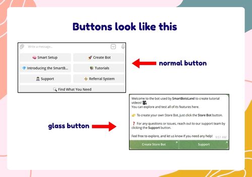 normal and glass button on telegram bots