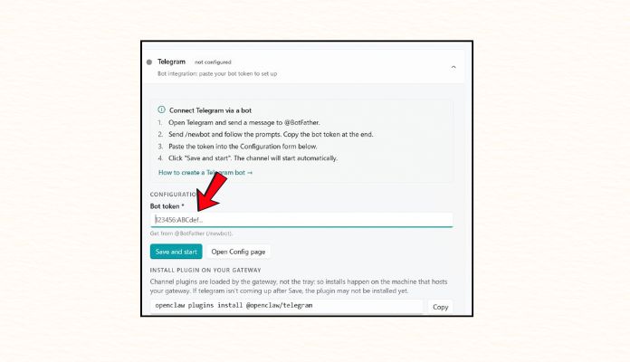 inserting Telegram bot token in openclaw