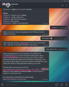 Создание бота telegram botfather