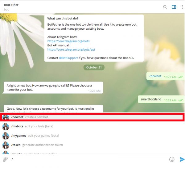 how to get token from botfather telegram | SmartBotsLand