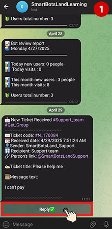 Reply-on-send-ticket-Button-in-telegram-buttons